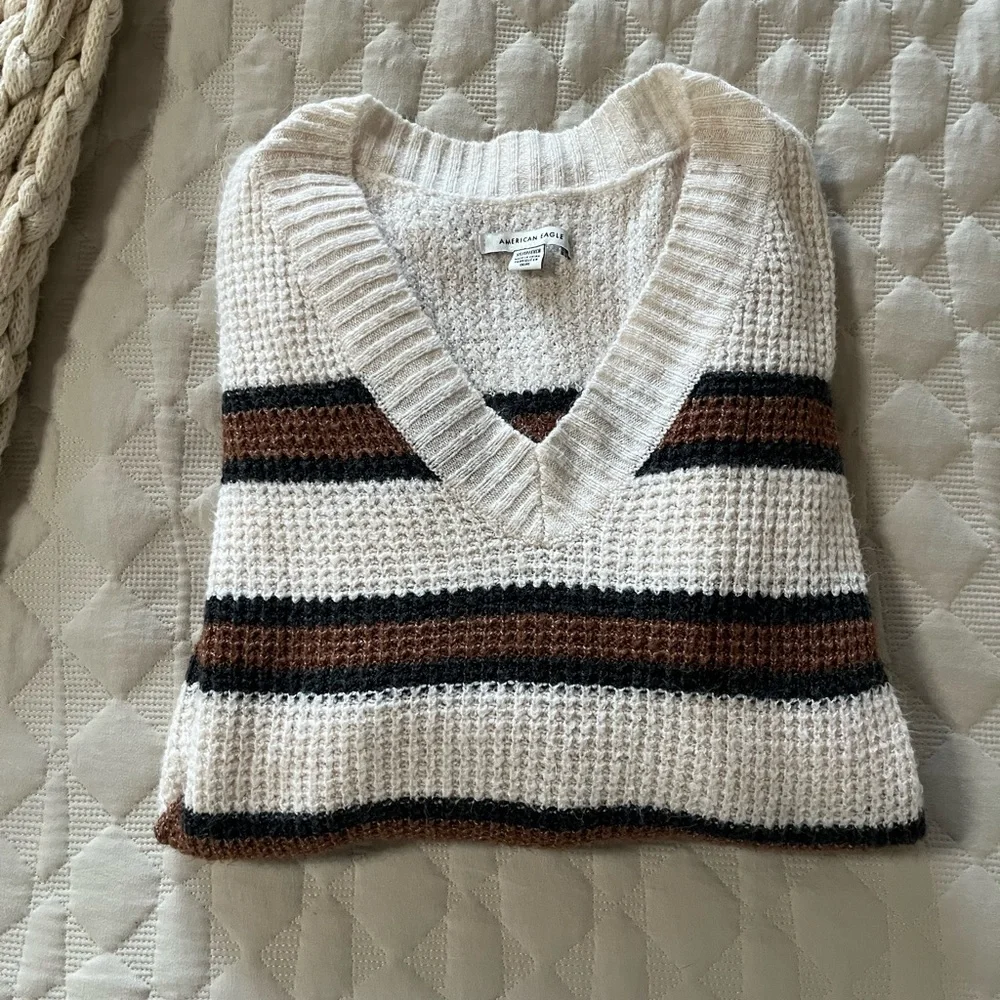 American Eagle Outfitters | Oversized Striped V-Neck Sweater - Picture 2 of 5